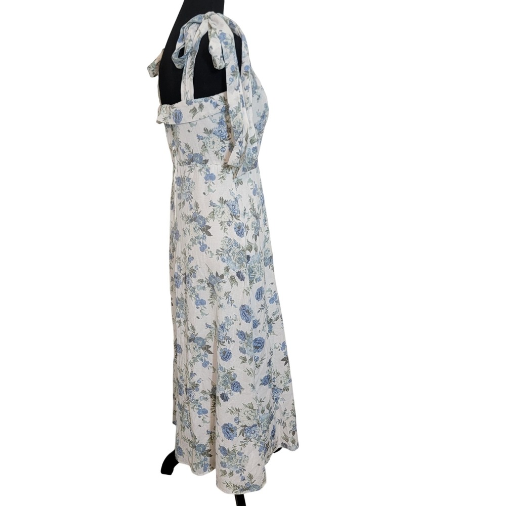 Audrey Parks Francesca's Blue Floral Tie Shoulder Midi Dress Square Neck Medium - Picture 4 of 15